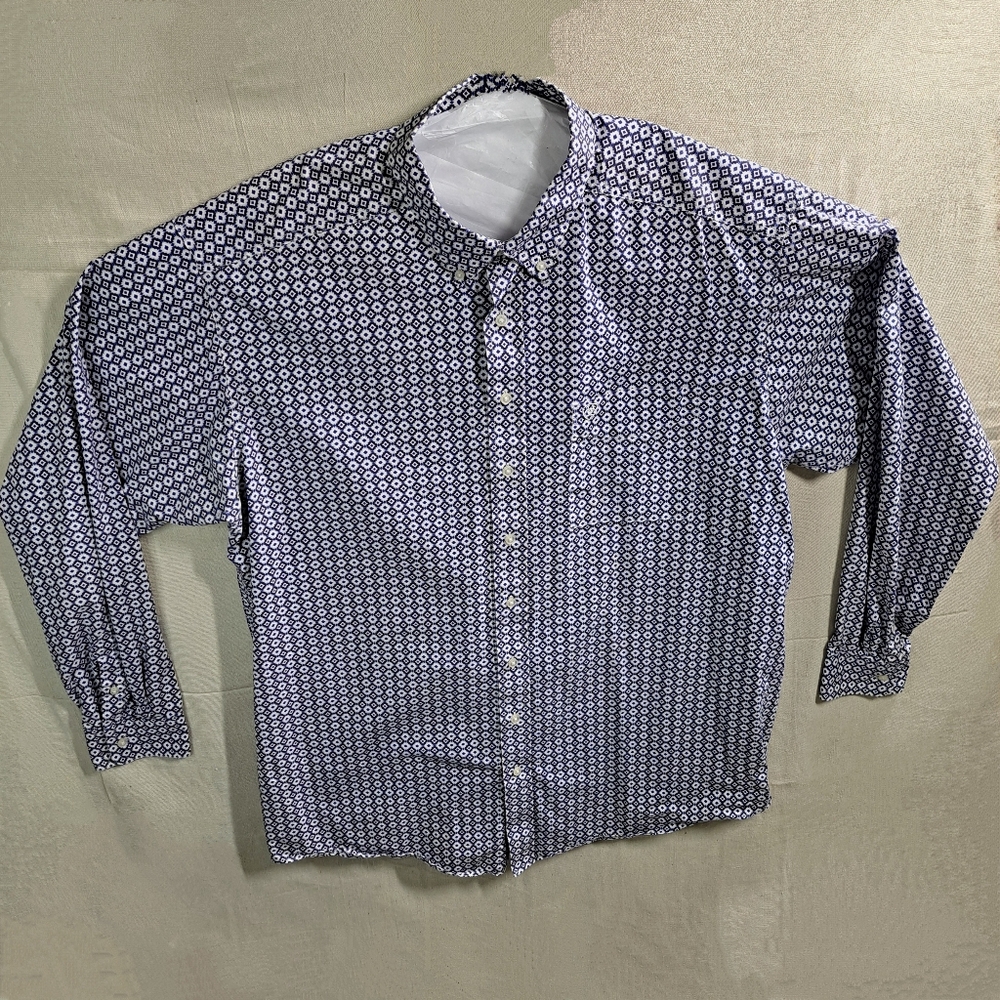 Ariat Men XXLT Blue White Diamond Long Sleeve Cotton Button Down Cowboy Shirt
